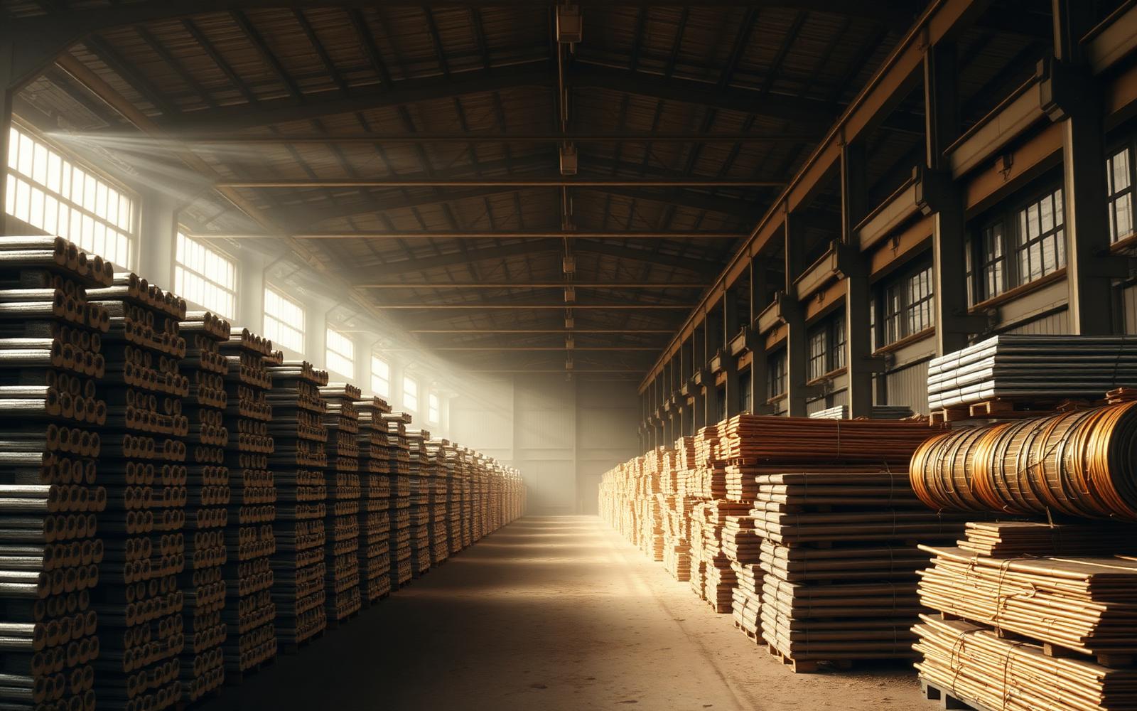 Bonded warehouse with stacked metal