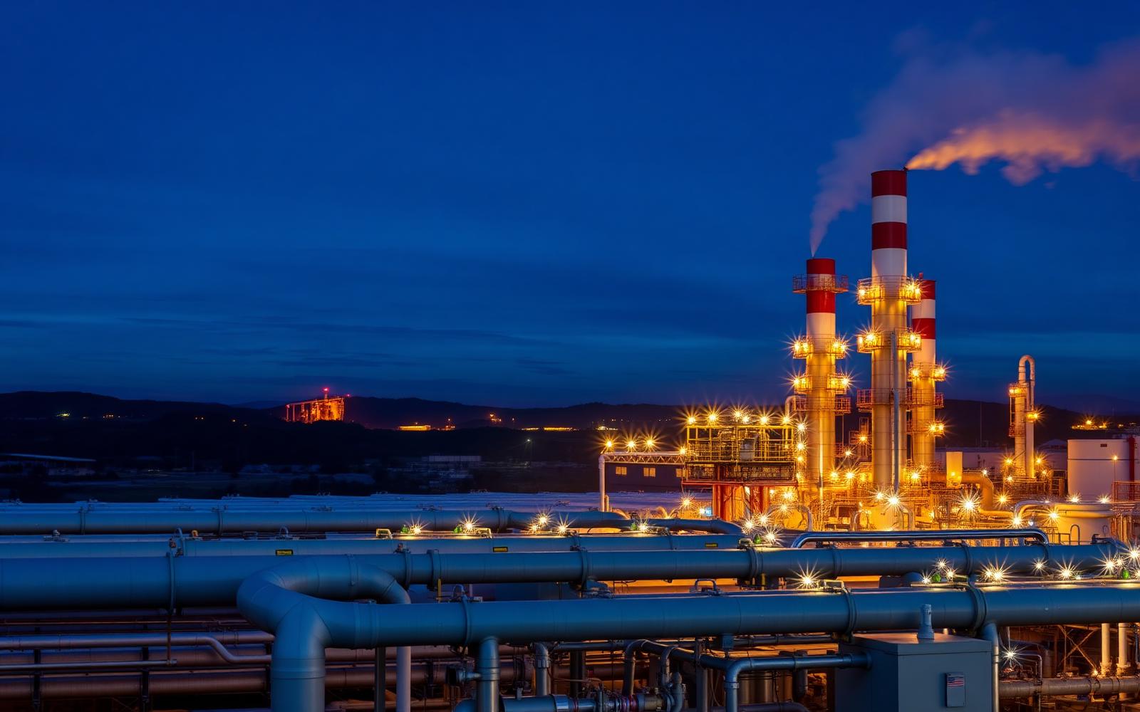 Offshore production platform at dusk