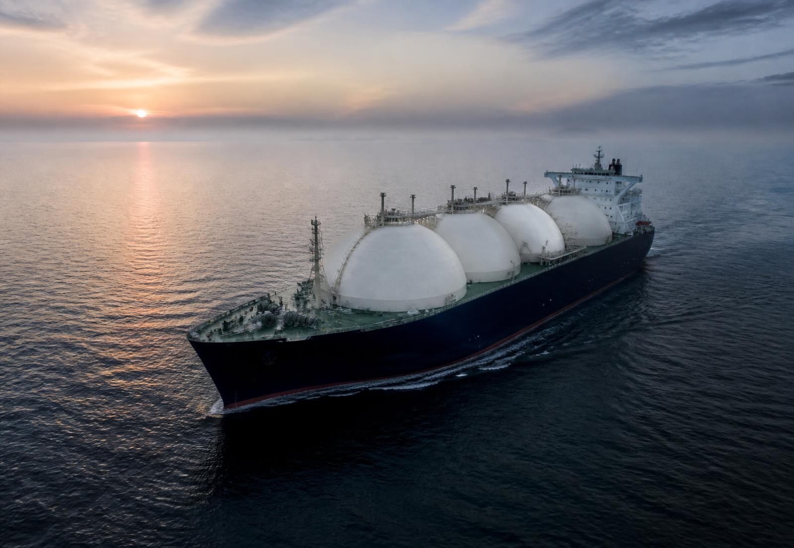 LNG carrier under way at dawn
