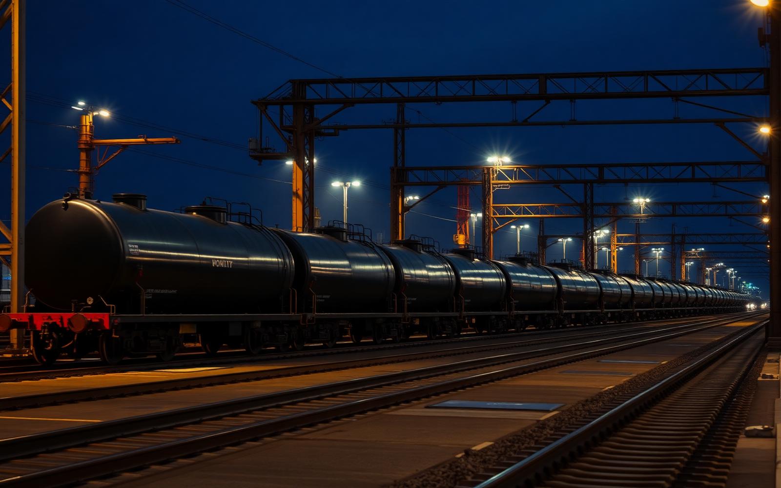 Rail tank cars at a loading terminal