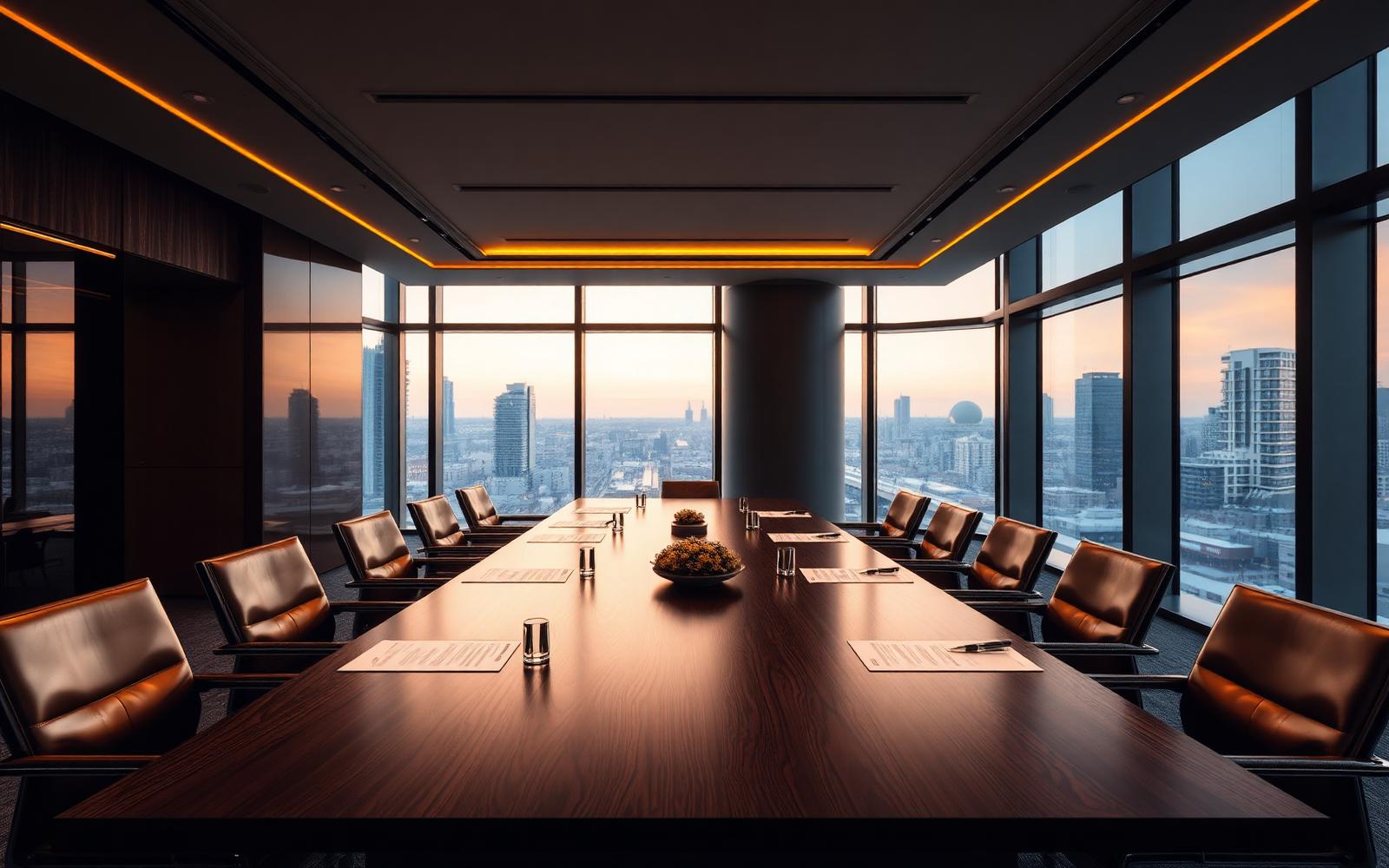 Boardroom prepared for a transaction meeting